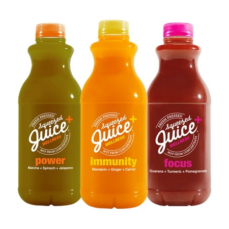 Squeezed Juice Functional  MIXED BOX - 32 FL OZ Multi-Serve Bottles  3 Pack: 1 Each of Power  Immunity  & Focus - 100% Juice