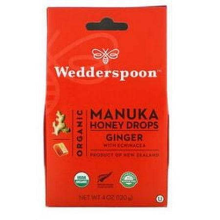 Wedderspoon  Organic Manuka Honey Drops  Ginger with Echinacea  4 Oz (120 G) (pack of 4)