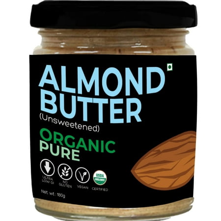 Almond Butter (Unsweetened) - 180G (No Sugar  No Gluten  Organic  Vegan  Low Carb  High Protein  Ultra Low Gi  Diabetes & Keto Friendly) - Made in Sma