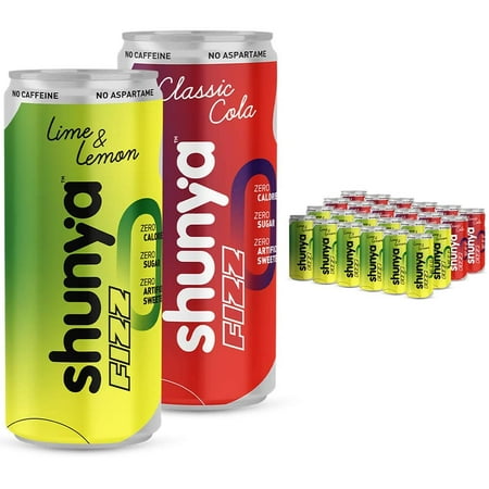 Shunya Fizz Lime & Lemon & Classic Cola Combo | Sugar Free Soft Drink | 0 Calories & No Aspartame | Supercharged with Green Tea  Ashwagandha & Vitamin