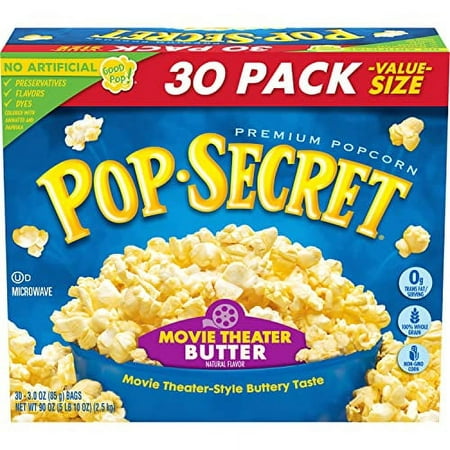 Pop Secret Microwave Popcorn  Movie Theater Butter Flavor  3 Oz Sharing Bags  30 Ct