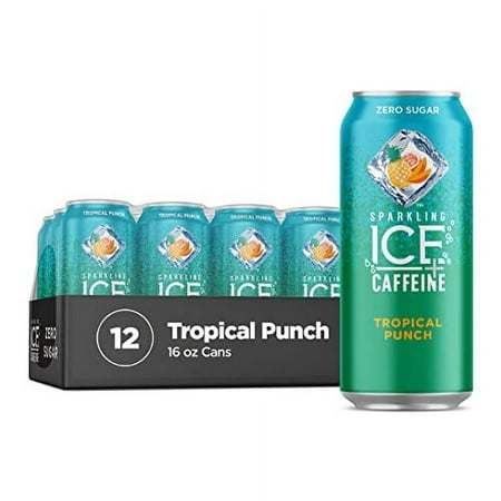 Sparkling Ice +Caffeine Tropical Punch Sparkling Water with Caffeine  Zero Sugar  with Antioxidants and Vitamins  Zero Sugar  16 Fl Oz Cans (Pack of 1