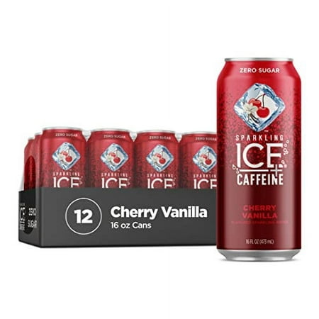Sparkling Ice +Caffeine Cherry Vanilla Sparkling Water with Caffeine  Zero Sugar  with Antioxidants and Vitamins 16 Fl Oz Cans (Pack of 12)