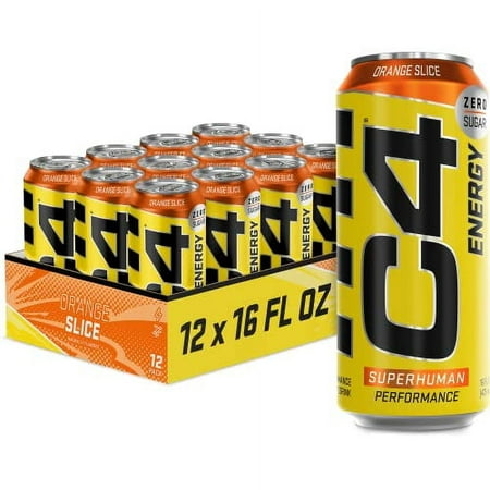 C4 Energy Carbonated Zero Sugar Energy Drink  Pre Workout Drink + Beta Alanine  Orange Slice  16 Fl Oz (Pack of 12)