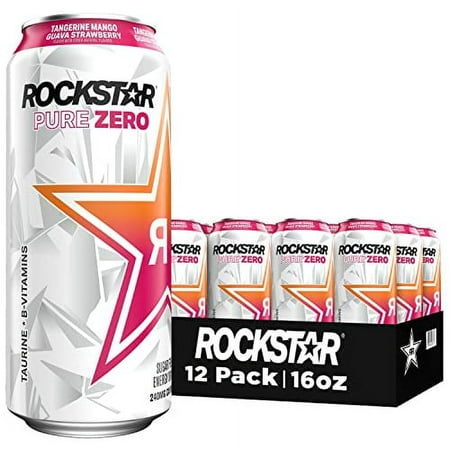 Rockstar Pure Zero Energy Drink  Tangerine Mango Guava Strawberryh  0 Sugar  with Caffeine and Taurine  16 Fl Oz (Pack of 12) (Packaging May Vary)