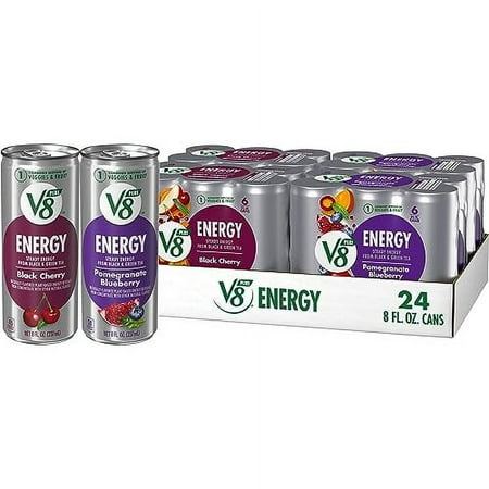 V8 +ENERGY Pomegranate Blueberry and Black Cherry Energy Drink Variety Pack  8 FL OZ Can (4 Packs of 6 Cans)