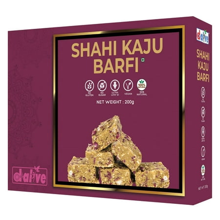 D-Alive Shahi Kaju Barfi Healthy Indian Sweets(Mithai) Sugar-free  100% Natural  Soy-free (7 Oz)