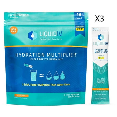 Liquid I.V. Hydration Multiplier - Seaberry - Hydration Powder Packets | Electrolyte Drink Mix | Easy Open Single-Serving Stick | Non-GMO | 16 Sticks 