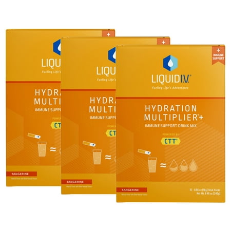 (3 Pack) Liquid I.V. Hydration Multiplier+ Immune Support Electrolyte Powder Packet Drink Mix  Tangerine  15 Ct