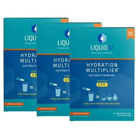 (3 Pack) Liquid I.V. Hydration Multiplier Electrolyte Powder Packet Drink Mix  Tropical Punch  15 Ct
