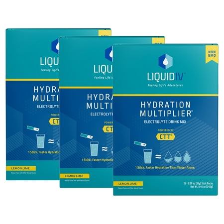(3 Pack) Liquid I.V. Hydration Multiplier Electrolyte Powder Packet Drink Mix  Lemon Lime  15 Ct
