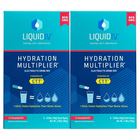 (2 Pack) Liquid I.V. Hydration Multiplier Electrolyte Powder Packet Drink Mix  Strawberry  6 Ct