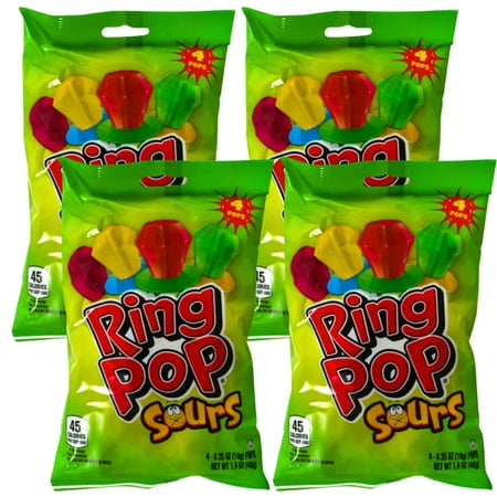 Ring Pop Sours  4 Cts per Bag Individually Wrapped Fun Candy for Halloween Candy Bowls Party Favor Sweets Decor Trick or Treat Candies Basket Bag Fill