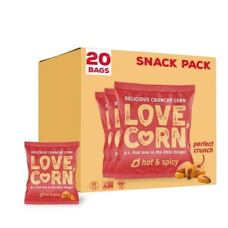 LOVE CORN Hot & Spicy 0.7oz X 20 Bags - Delicious Crunchy Corn Snacks
