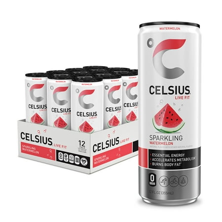 Celsius Sparkling Watermelon  Functional Essential Energy Drink 12 Fl Oz (Pack of 12)