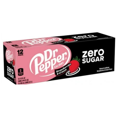 Dr Zero Sugar Strawberries & Cream Soda 12 Fl Oz Cans  12 Cans