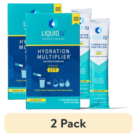 (2 Pack) Liquid I.V. Hydration Multiplier Electrolyte Powder Packet Drink Mix  Lemon Lime  6 Ct