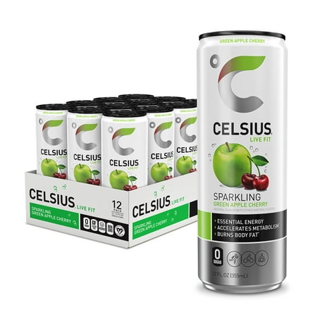 Celsius Sparkling Green Apple Cherry  Functional Essential Energy Drink 12 Fl Oz (Pack of 12)