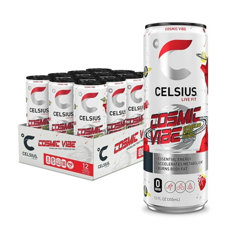 Celsius Sparkling Cosmic Vibe  Functional Essential Energy Drink 12 Fl Oz (Pack of 12)