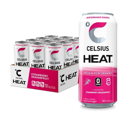 Celsius Heat Strawberry Dragonfruit Performance Energy Drink  Zero Sugar  16 Fl Oz (Pack of 12)