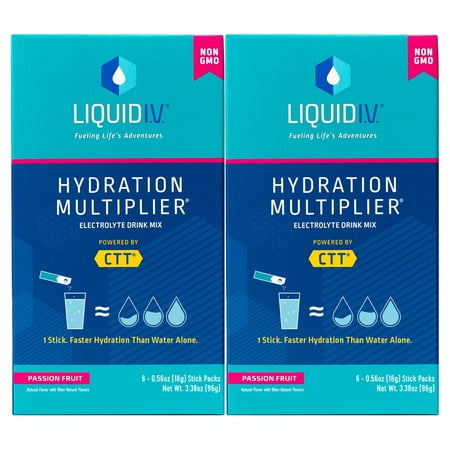 (2 Pack) Liquid I.V. Hydration Multiplier Electrolyte Powder Packet Drink Mix  Passion Fruit  6 Ct