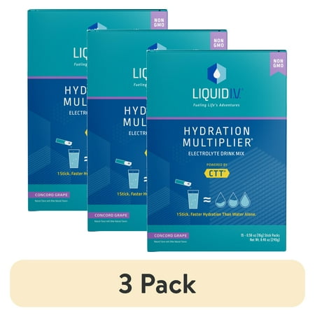 (3 Pack) Liquid I.V. Hydration Multiplier Electrolyte Powder Packet Drink Mix  Concored Grape  15 Ct