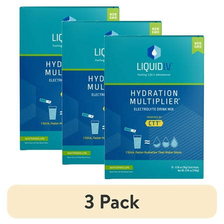 (3 Pack) Liquid I.V. Hydration Multiplier Electrolyte Powder Packet Drink Mix  Watermelon  15 Ct