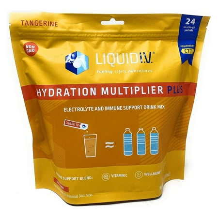 Liquid I.V Hydration Multiplier Plus  Electrolyte Powder  Easy Open Packets  Supplement Drink Mix (Tangerine 24 Packets))