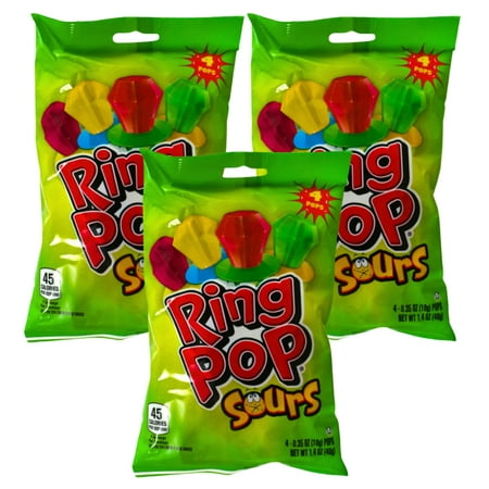 Ring Pop Sours  4 Cts per Bag Individually Wrapped Fun Candy for Halloween Candy Bowls Party Favor Sweets Decor Trick or Treat Candies Basket Bag Fill