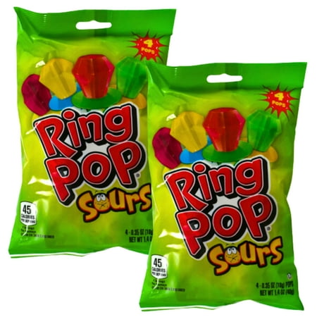Ring Pops Sour 4Cts per Bag Party Lollipop Individually Wrapped Fun Halloween Candy Bowls Party Favor Sweet Decor Trick or Treat Candies Basket Bag Fi