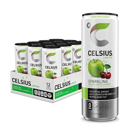 CELSIUS Sparkling Green Apple Cherry  Functional Essential Energy Drink  12 Fl Oz (Pack of 12)