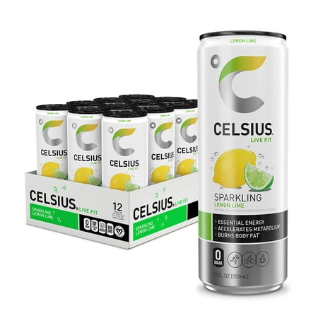 Celsius Sparkling Lemon Lime  Functional Essential Energy Drink 12 Fl Oz (Pack of 12)