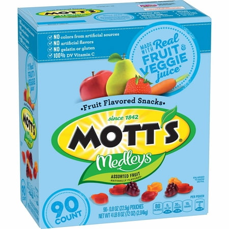 Mott S Medleys Fruit Flavored Snacks Ovnzb  Assorted Fruit  Value Pack  90 Pouches