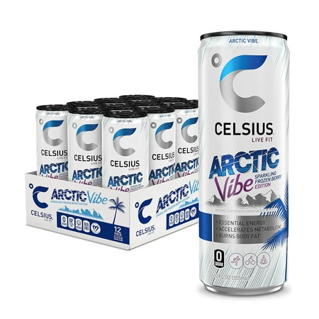 CELSIUS Arctic Vibe Sparkling Frozen Berry  Functional Essential Energy Drink  12 Fl Oz (Pack of 12)