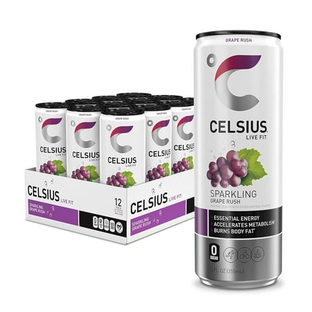 CELSIUS Sparkling Grape Rush  Functional Essential Energy Drink 12 Fl Oz (Pack of 12)
