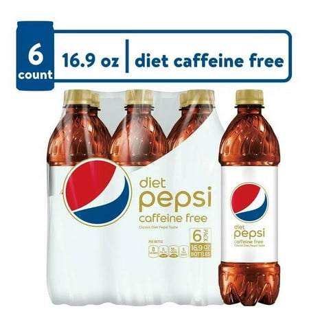 Diet Pepsi Cola Caffeine Free Soda Pop  16.9 Oz  6 Pack Bottles