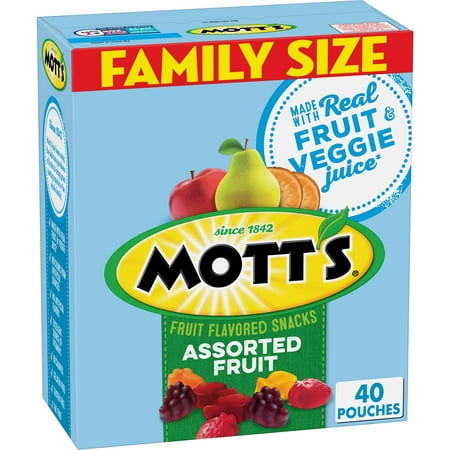 Mott S Fruit Flavored Snacks Assorted Fruit Pouches  0.8 Oz  40 Ct