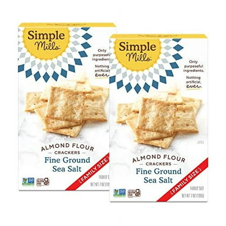 Simple Mills Almond Flour Crackers  Family Size  Fine Ground Sea Salt - Gluten Free  Vegan  Healthy Snacks  7 Ounce (Pack of 2)