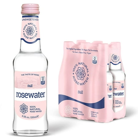 Bubbly Rosewater Still - 8.5 Fl Oz  Pack of 6 Glass Bottles  Sugar-Free  Unsweetened  Zero Calorie  100% Natural
