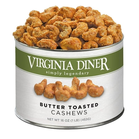 Gourmet Natural Butter Toasted Cashews  16 Ounce Tin of Sweet Buttery Glazed Jumbo Cashews in a Resealable Can