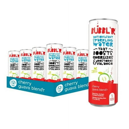 BUBBL R Cherry Guava Blend R  Antioxidant Sparkling Water with Natural Caffeine  0g Sugar  Gluten Free  All Natural Flavors  12 Fl Oz Cans  12 Count