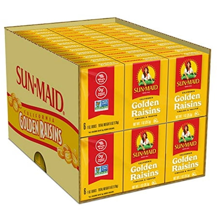Sun-Maid California Golden Raisins - (72 Pack) 1 Oz Snack-Size Box - Dried Fruit Snack for Lunches  Snacks  and Natural Sweeteners