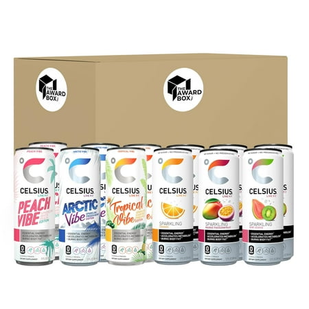 Celsius Sparkling Essential Energy Drink No Sugar or Preservatives 12 Fl Oz  Slim Cans Assorted Variety 12 Pack in the Award Box Packaging