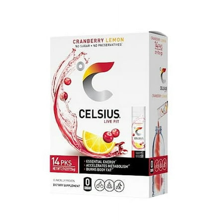 CELSIUS on-the-Go Powder Stick Packs  Cranberry Lemon  0.18 Ounce (14 Packets)