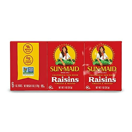 Sun-Maid California Sun-Dried Raisins - (6 Pack) 1 Oz Snack-Size Box - Dried Fruit Snack for Lunches  Snacks  and Natural Sweeteners