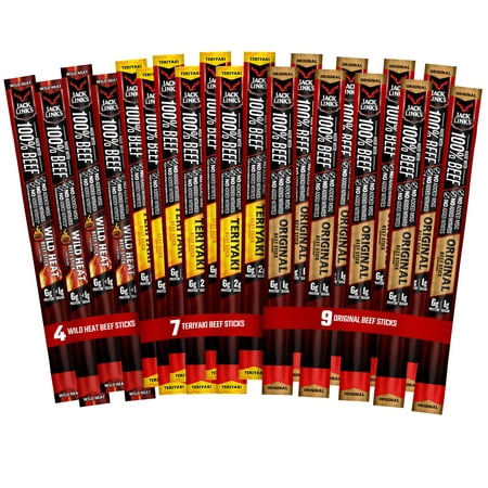 Jack Link S Beef Sticks - Includes (9) Original  (7) Teriyaki  (4) Wild Heat‚ Protein Snack  No Added MSG - 0.92 Oz. (20 Count)