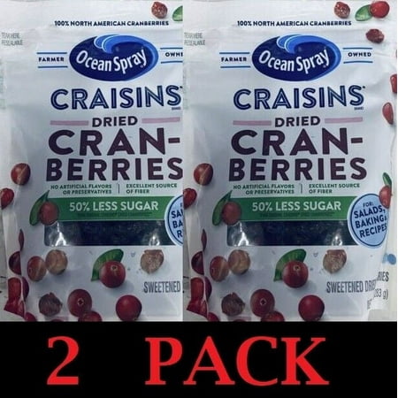 2x Ocean Spray ORIGINAL Craisins Dried Cranberries 50% LESS SUGAR 10 Oz - 2 PACK