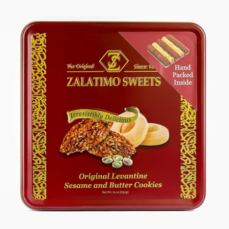 100% Natural Sesame & Butter Shortbread Cookies Square Metal Gift Tin Slightly Sweet Cookies with No Preservatives No Additives No Corn Starch No Syru