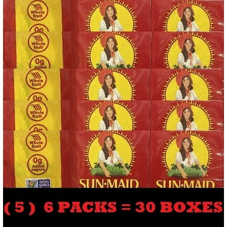 5x Sun Maid Sun-Maid California Raisins Sun Dried Snack NON GMO 6 Pks - 30 BOXES