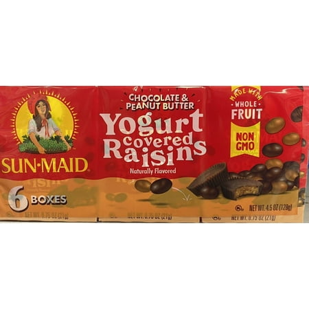 Sun-Maid CHOCOLATE & PEANUT BUTTER YOGURT California Raisins Sun Dried 6 Pack